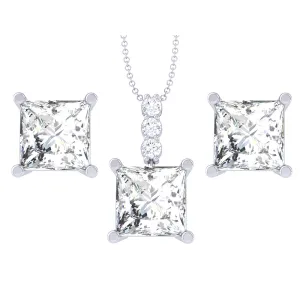Silver Square Princess Solitaire Jewellery Set