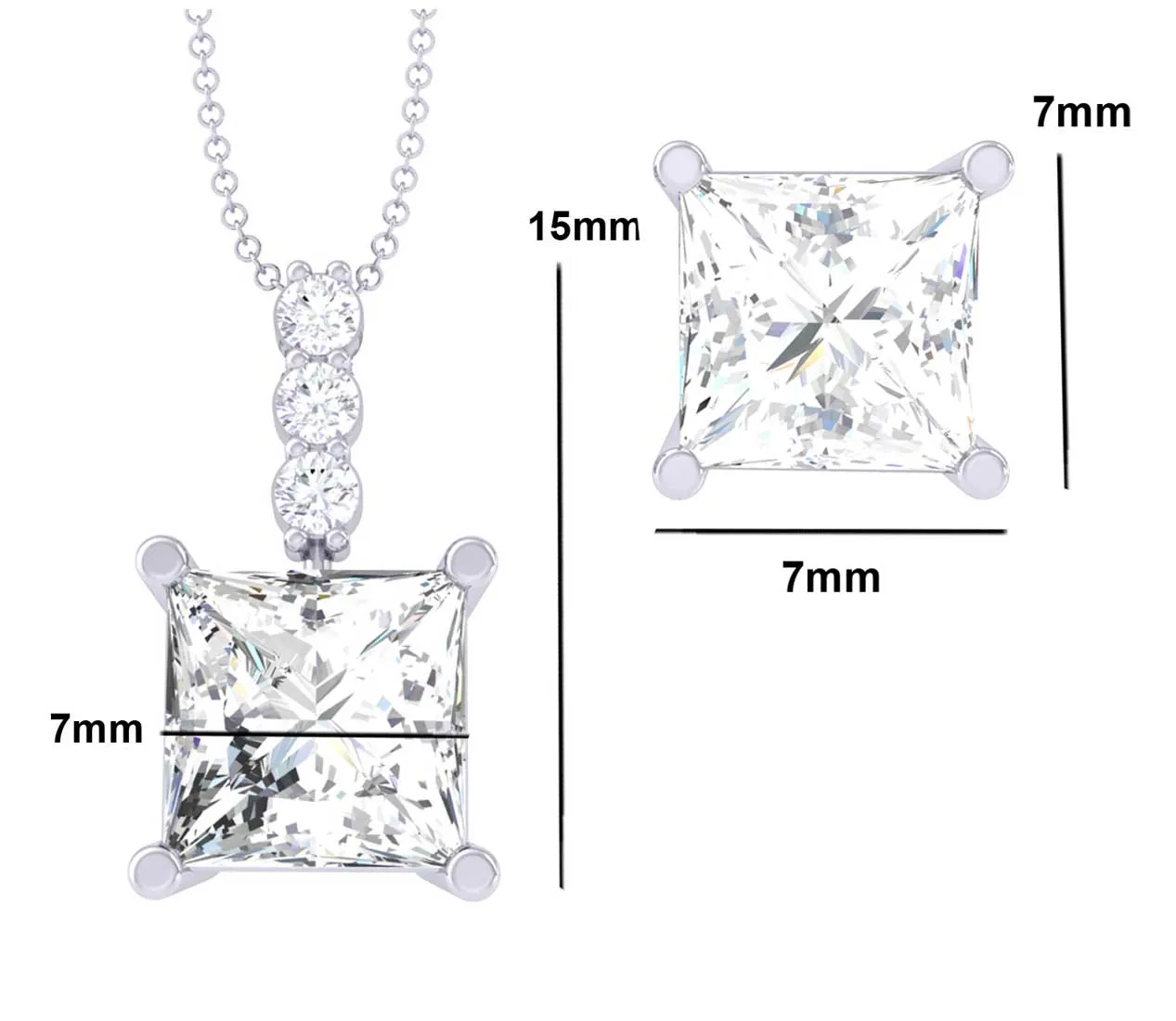 Silver Square Princess Solitaire Jewellery Set
