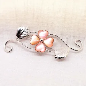 Silver Tone Pink Floral Brooch