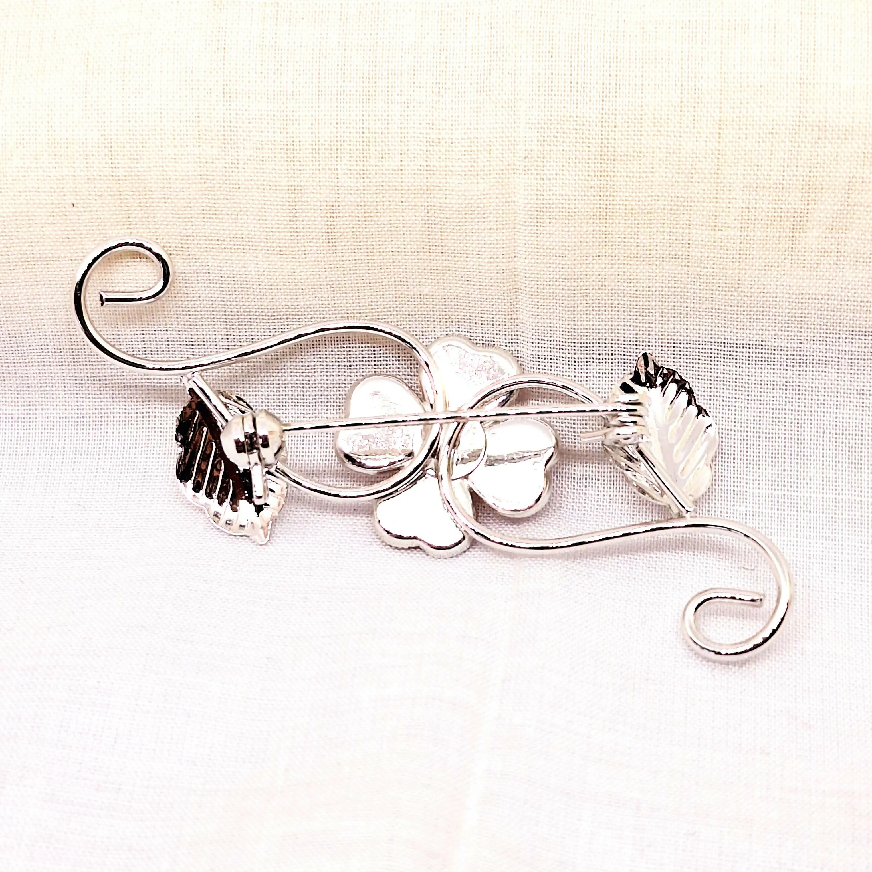 Silver Tone Pink Floral Brooch