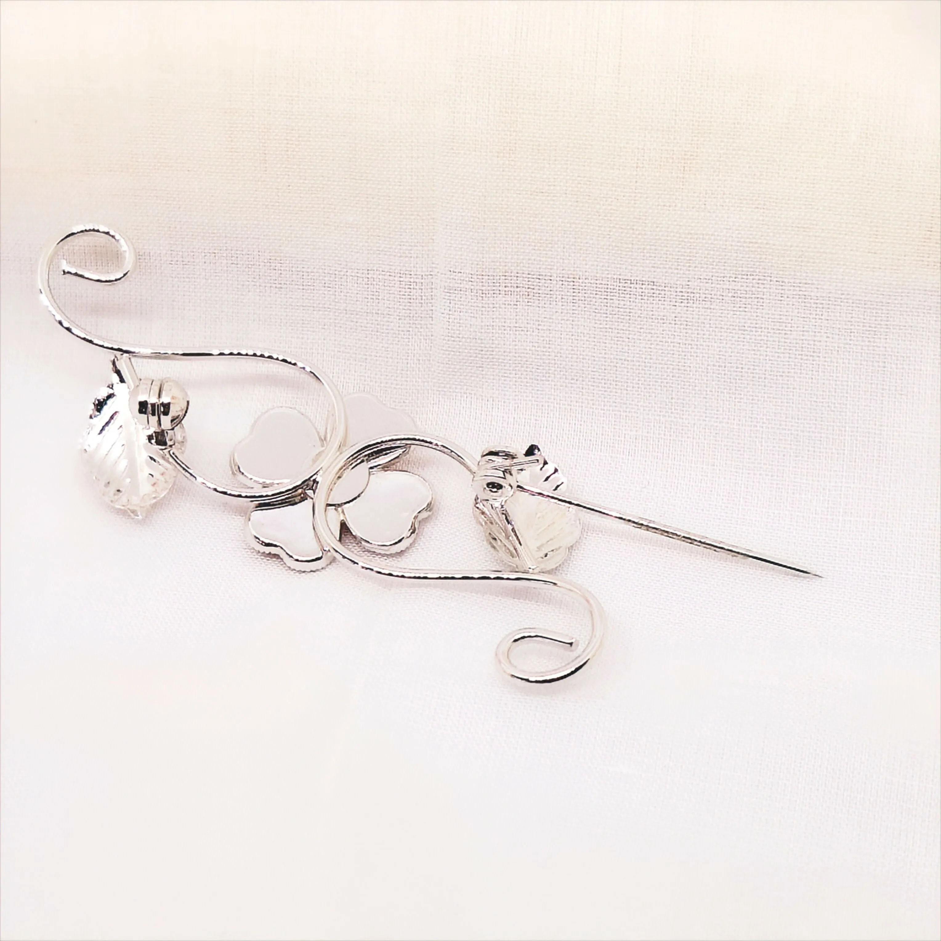 Silver Tone Pink Floral Brooch