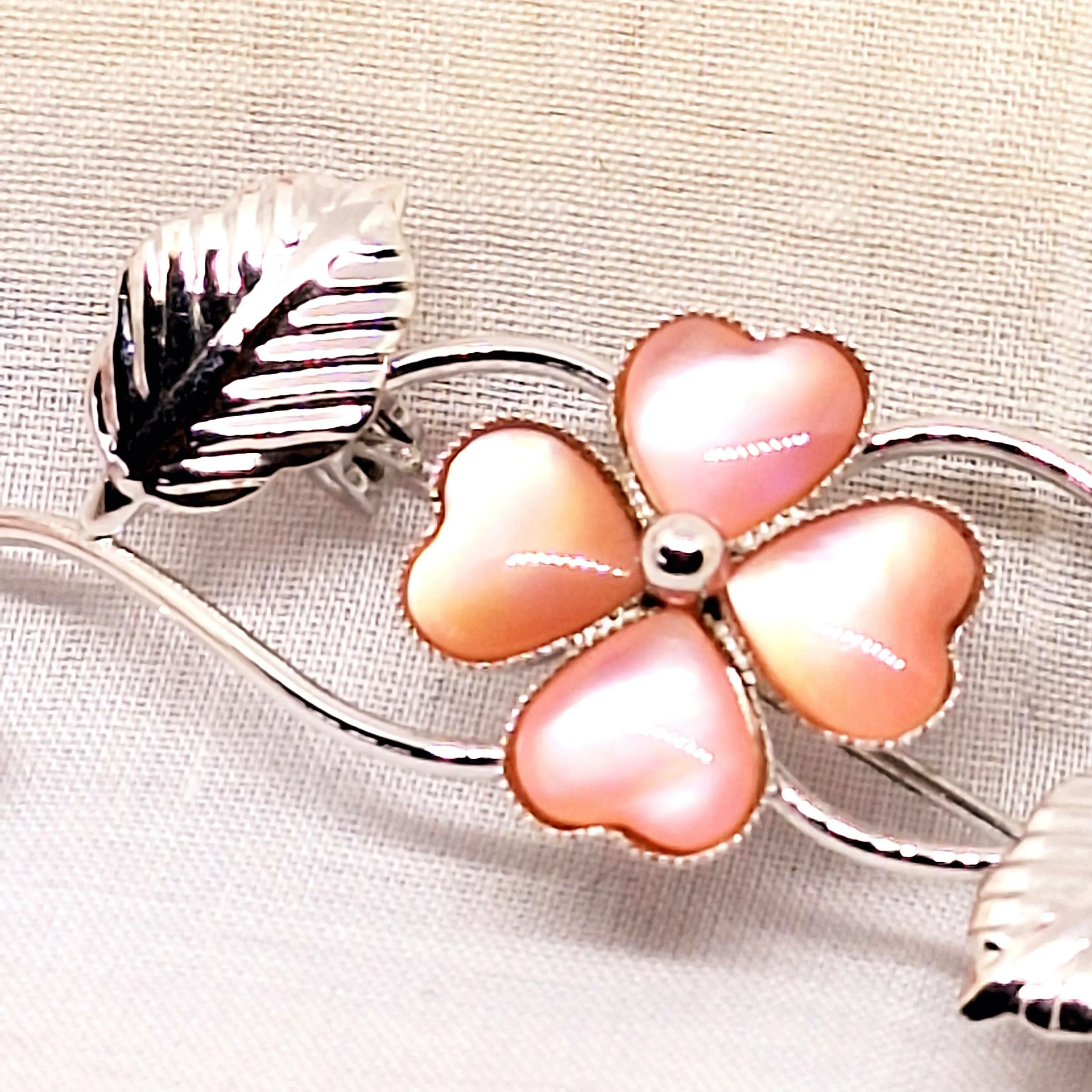 Silver Tone Pink Floral Brooch