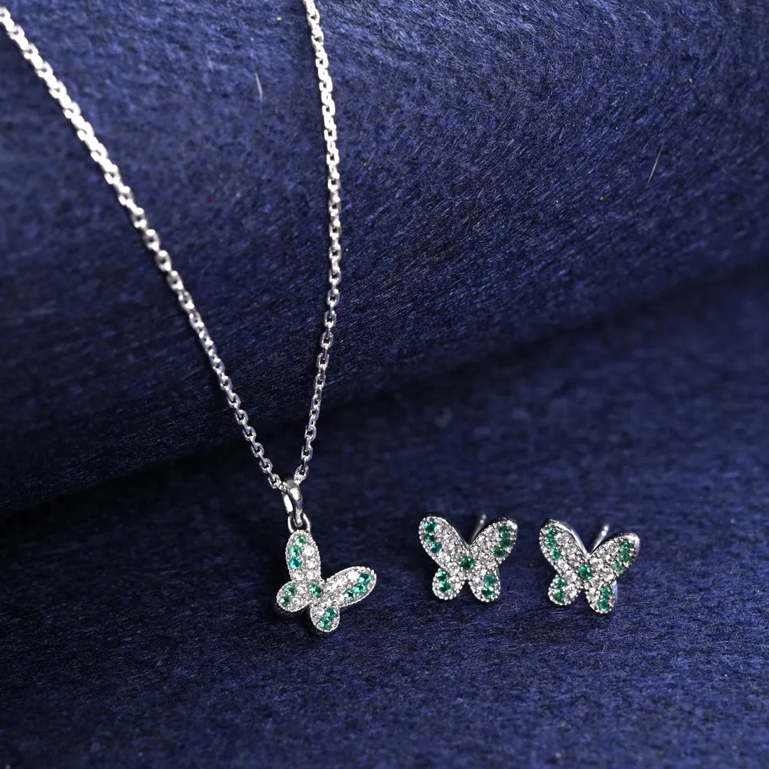 Silver Verde Butterfly Jewellery Set