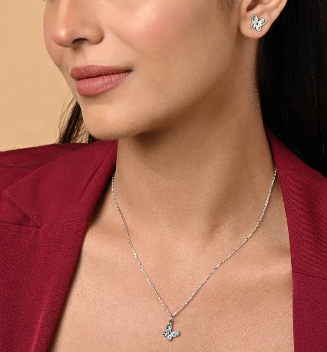 Silver Verde Butterfly Jewellery Set