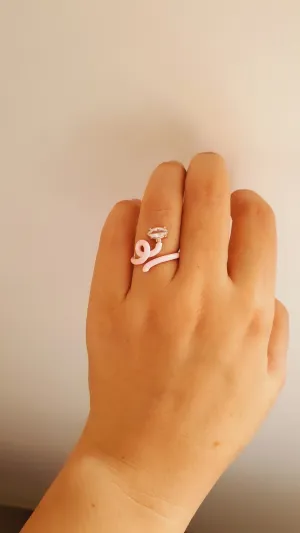 Soft Pink Iris Adjustable 2 Ring - 925 Sterling Silver