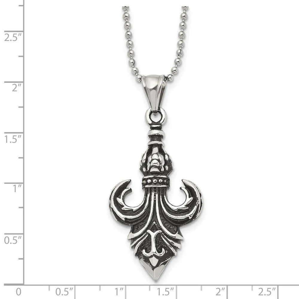 Stainless Steel Antiqued & Polished Fleur de lis Necklace