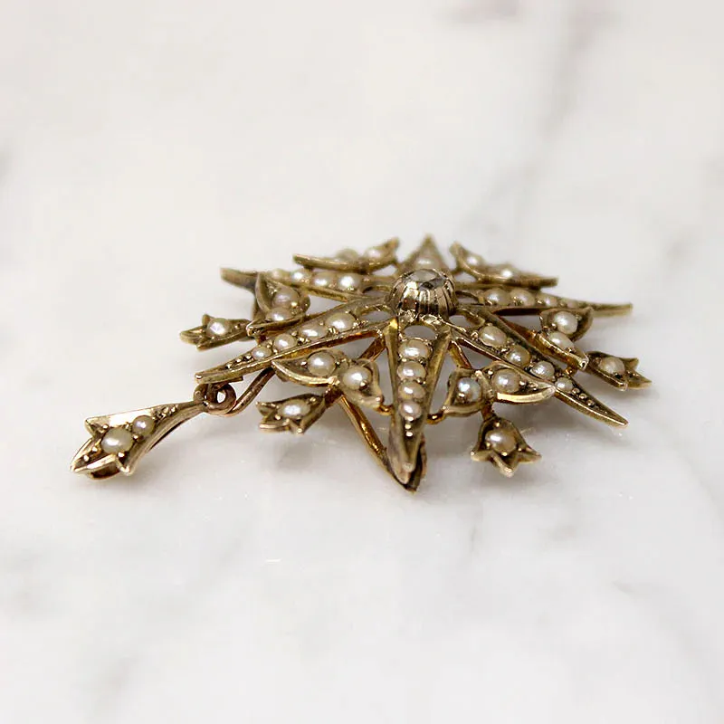 Stars & Tulips Brooch with Diamonds & Pearls