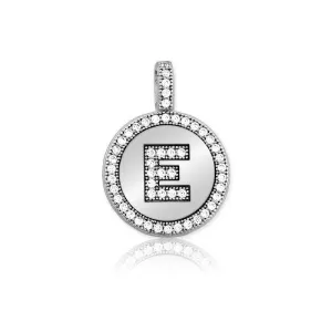 Sterling Silver Micro Pave Circle "E" Pendant with Chain