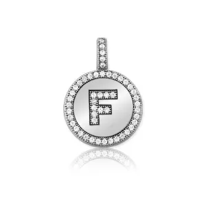Sterling Silver Micro Pave Circle "F" Pendant with Chain