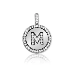 Sterling Silver Micro Pave Circle "M" Pendant with Chain