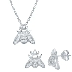 Sterling Silver Micro Pave Sliding Fly Necklace and Earrings Set