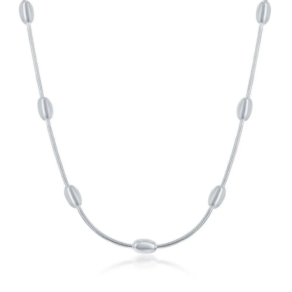 Sterling Silver Snake and Oval Beads Chain, 10"