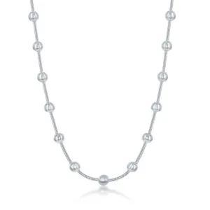 Sterling Silver Snake and Round Beads Chain, 24"