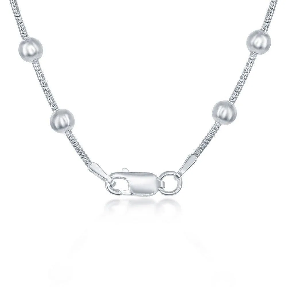 Sterling Silver Snake and Round Beads Chain, 24"