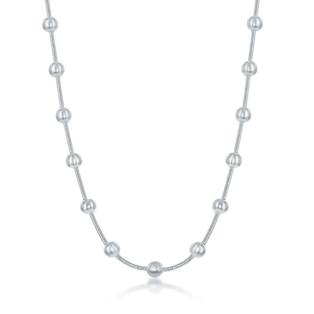 Sterling Silver Snake and Round Beads Chain, 24"