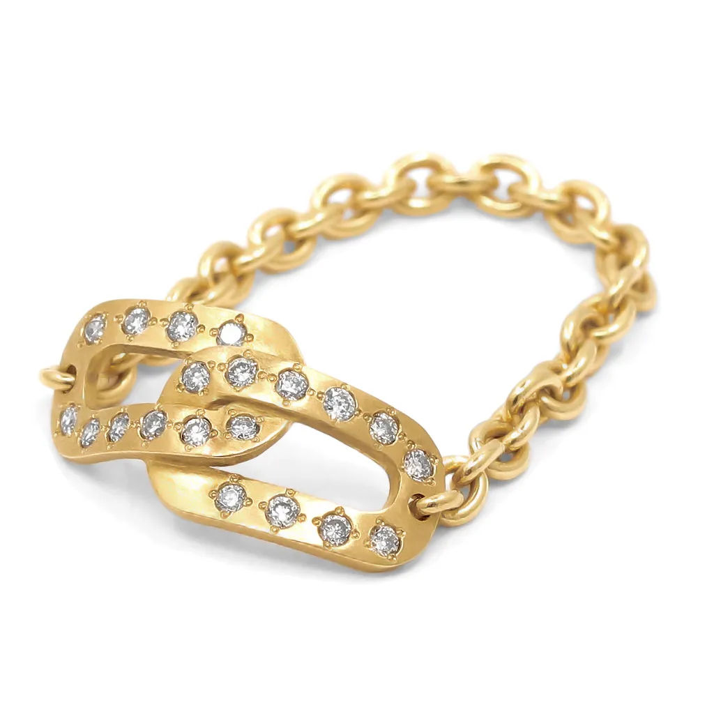 Talkative White Diamond Yellow Gold Handmade Chain Ring