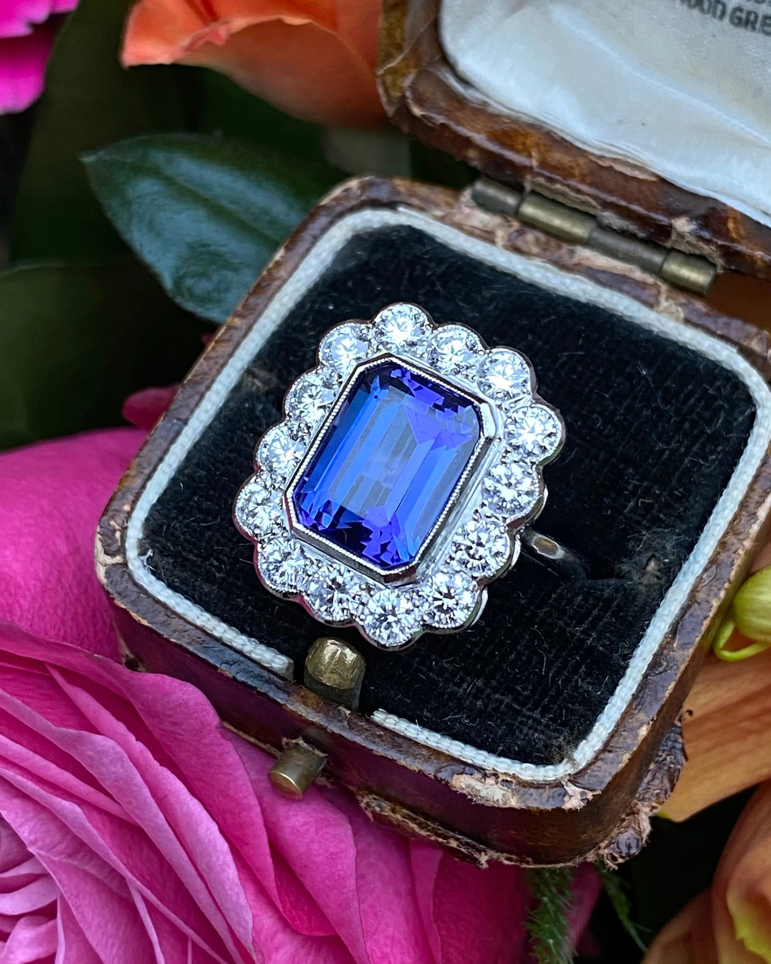 Tanzanite and Diamond Cluster Ring Platinum 1.80ct   6.05ct