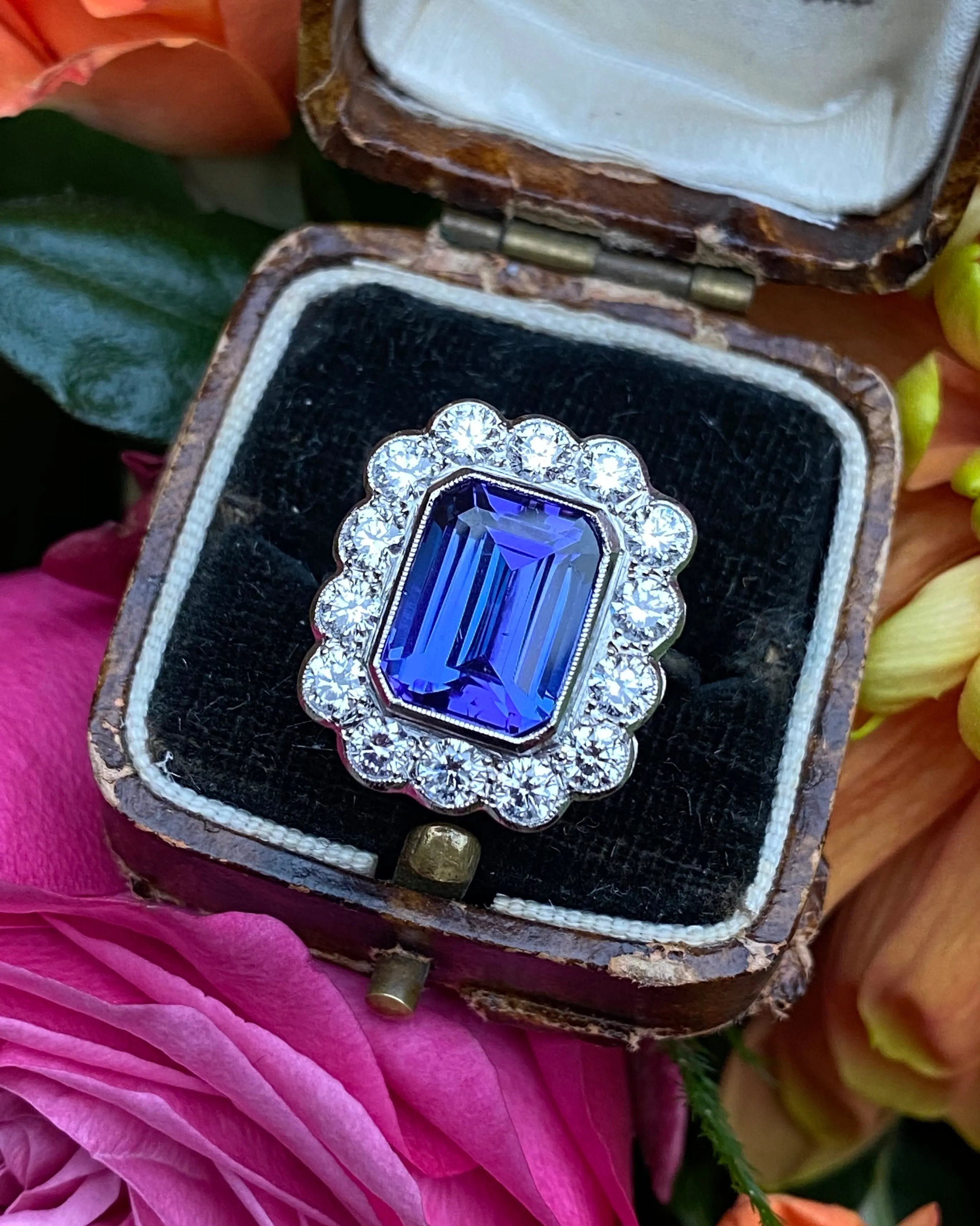 Tanzanite and Diamond Cluster Ring Platinum 1.80ct   6.05ct