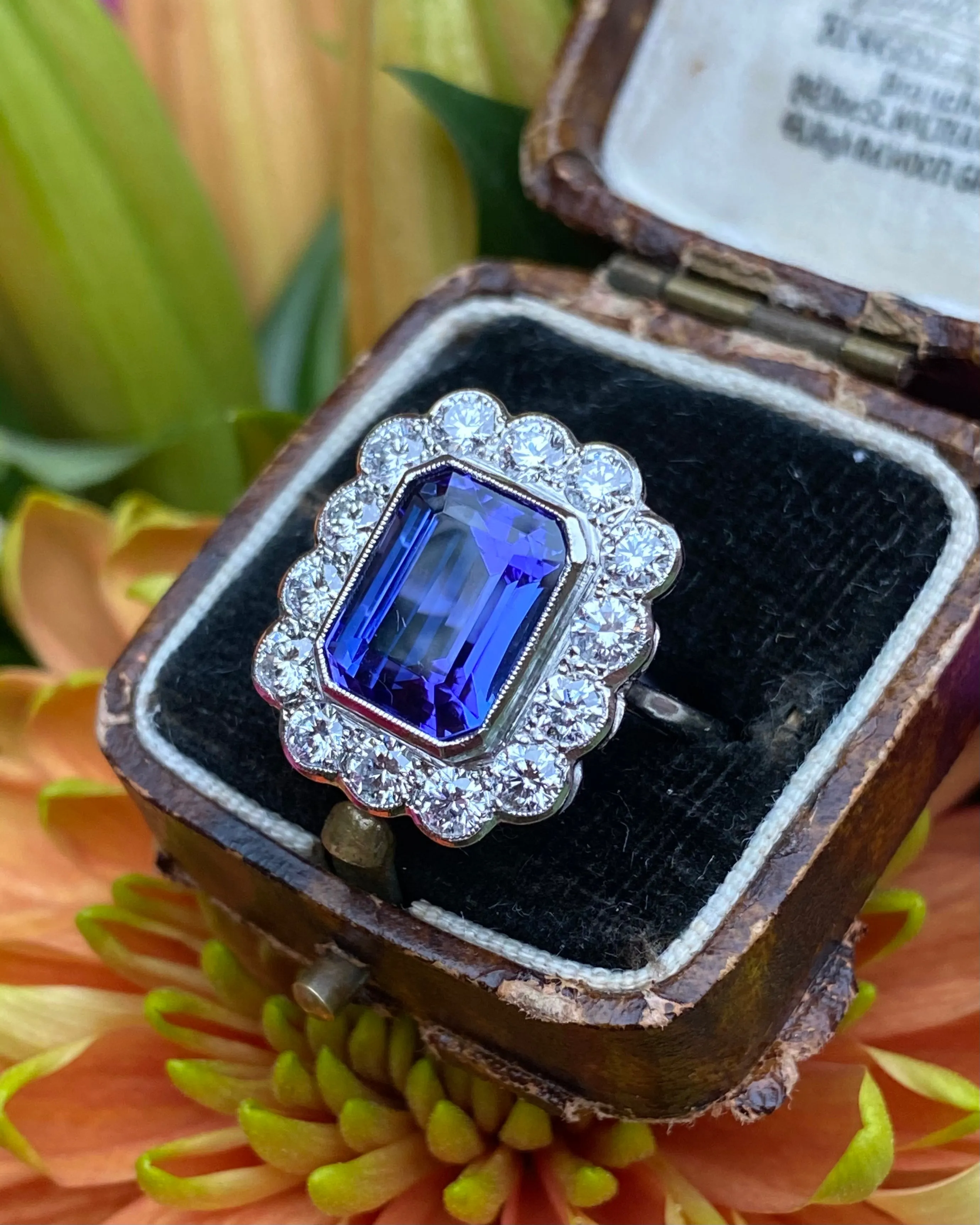 Tanzanite and Diamond Cluster Ring Platinum 1.80ct   6.05ct