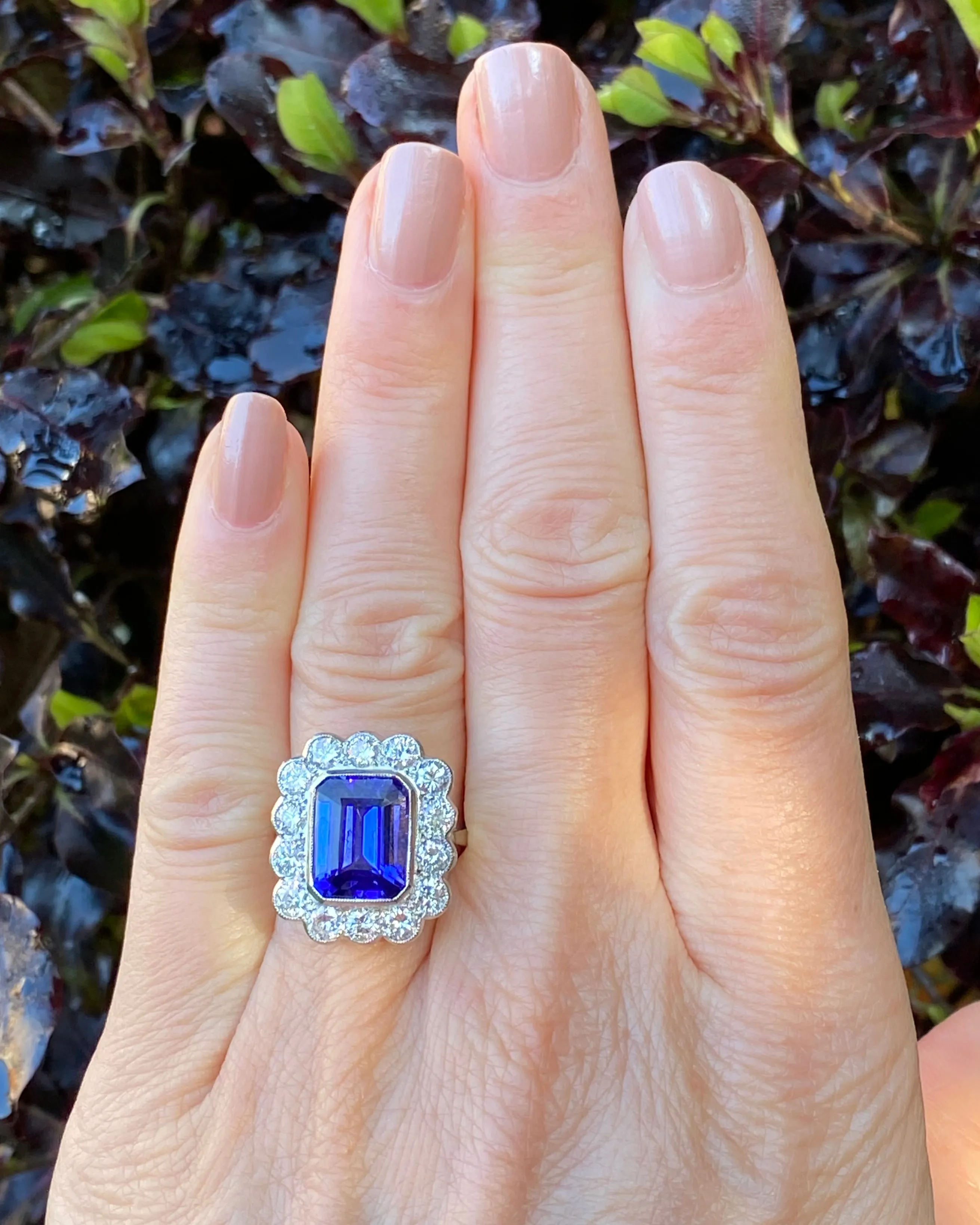 Tanzanite and Diamond Cluster Ring Platinum 1.80ct   6.05ct