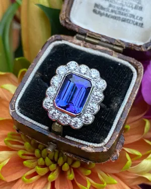 Tanzanite and Diamond Cluster Ring Platinum 1.80ct   6.05ct