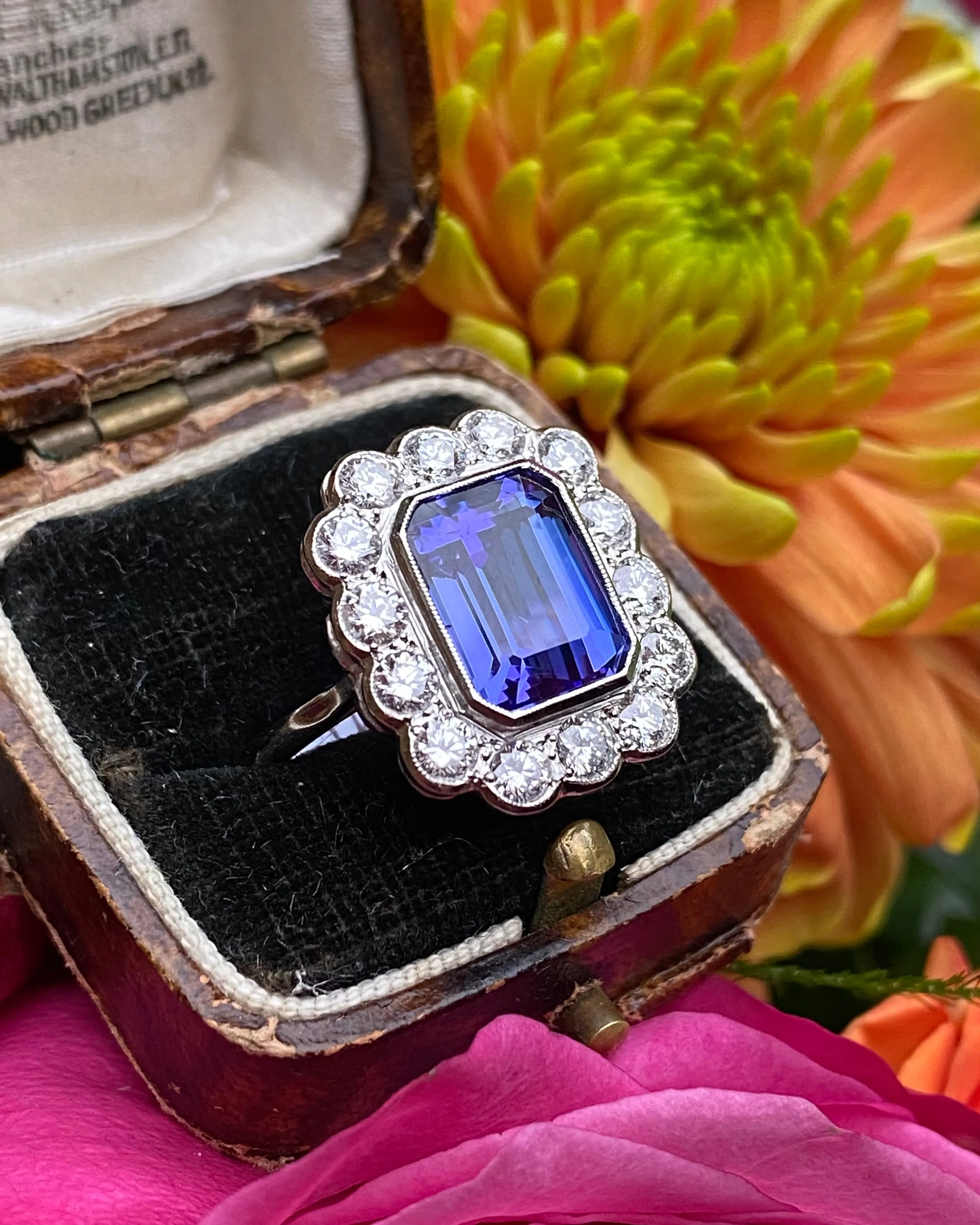 Tanzanite and Diamond Cluster Ring Platinum 1.80ct   6.05ct