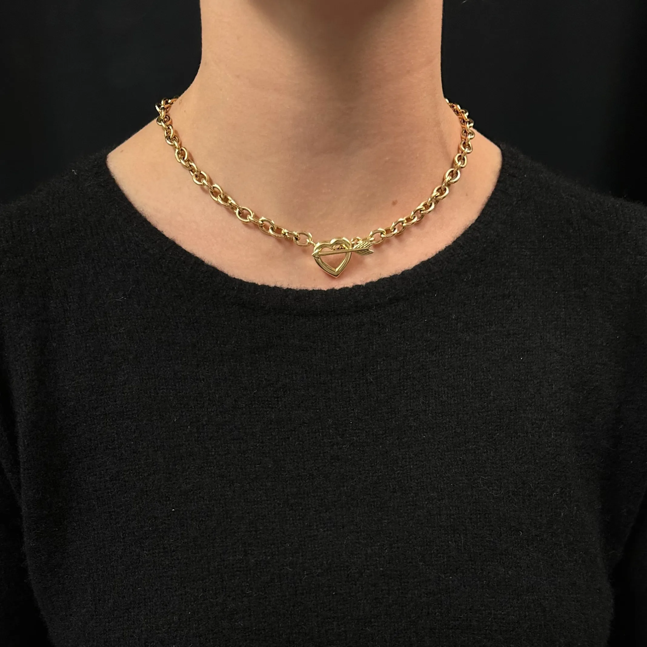 Tiffany & Co. 18K Yellow Gold Heart and Arrow Chain Link Necklace C.1994