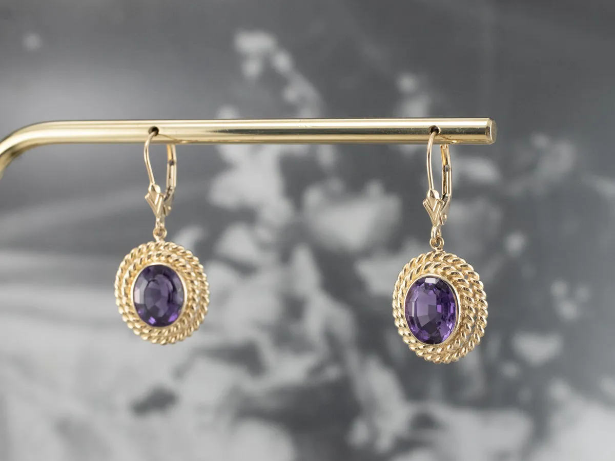 Twisting Gold Amethyst Drop Earrings