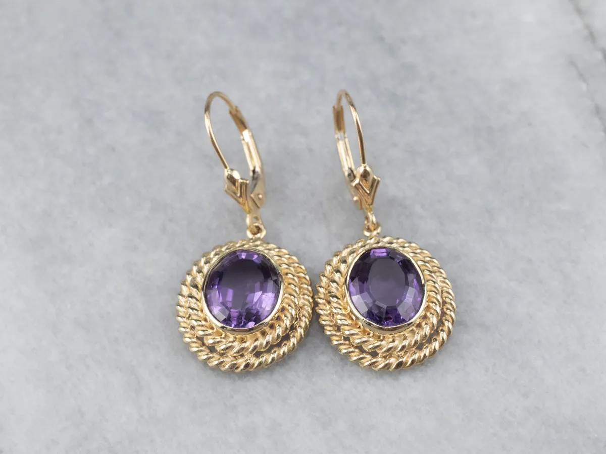 Twisting Gold Amethyst Drop Earrings