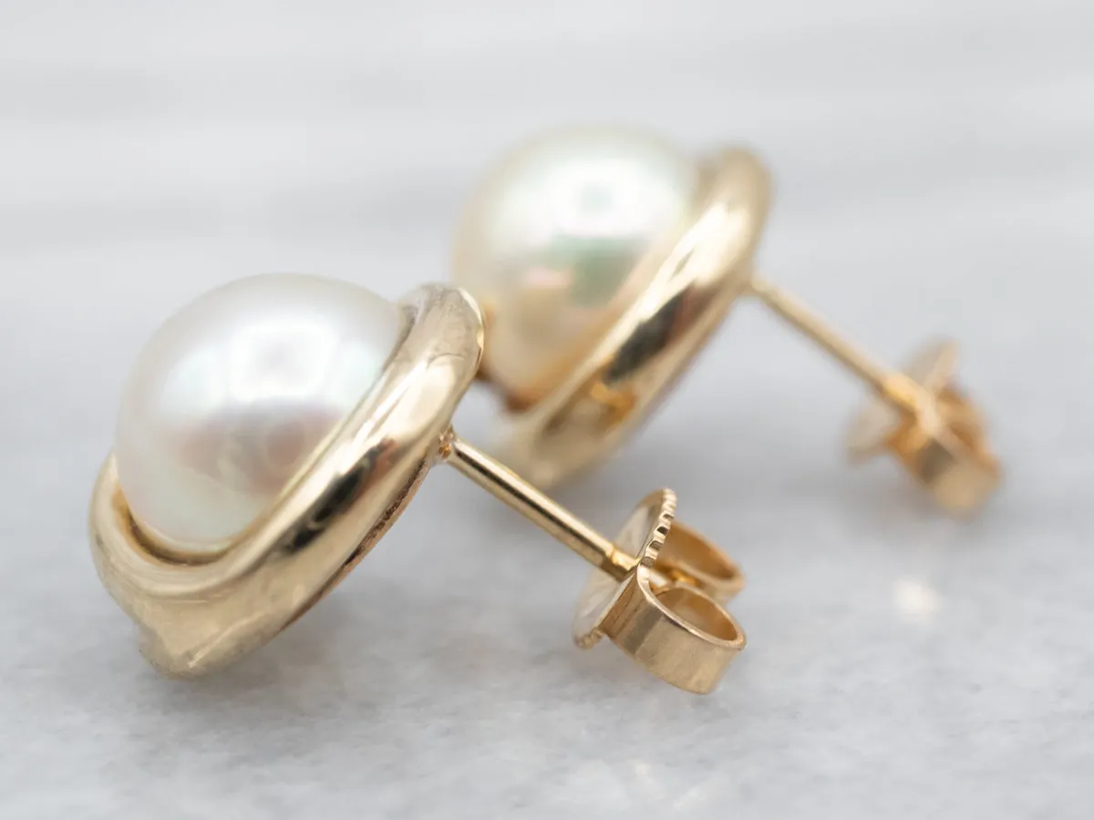 Urban Gold Pearl Stud Earrings