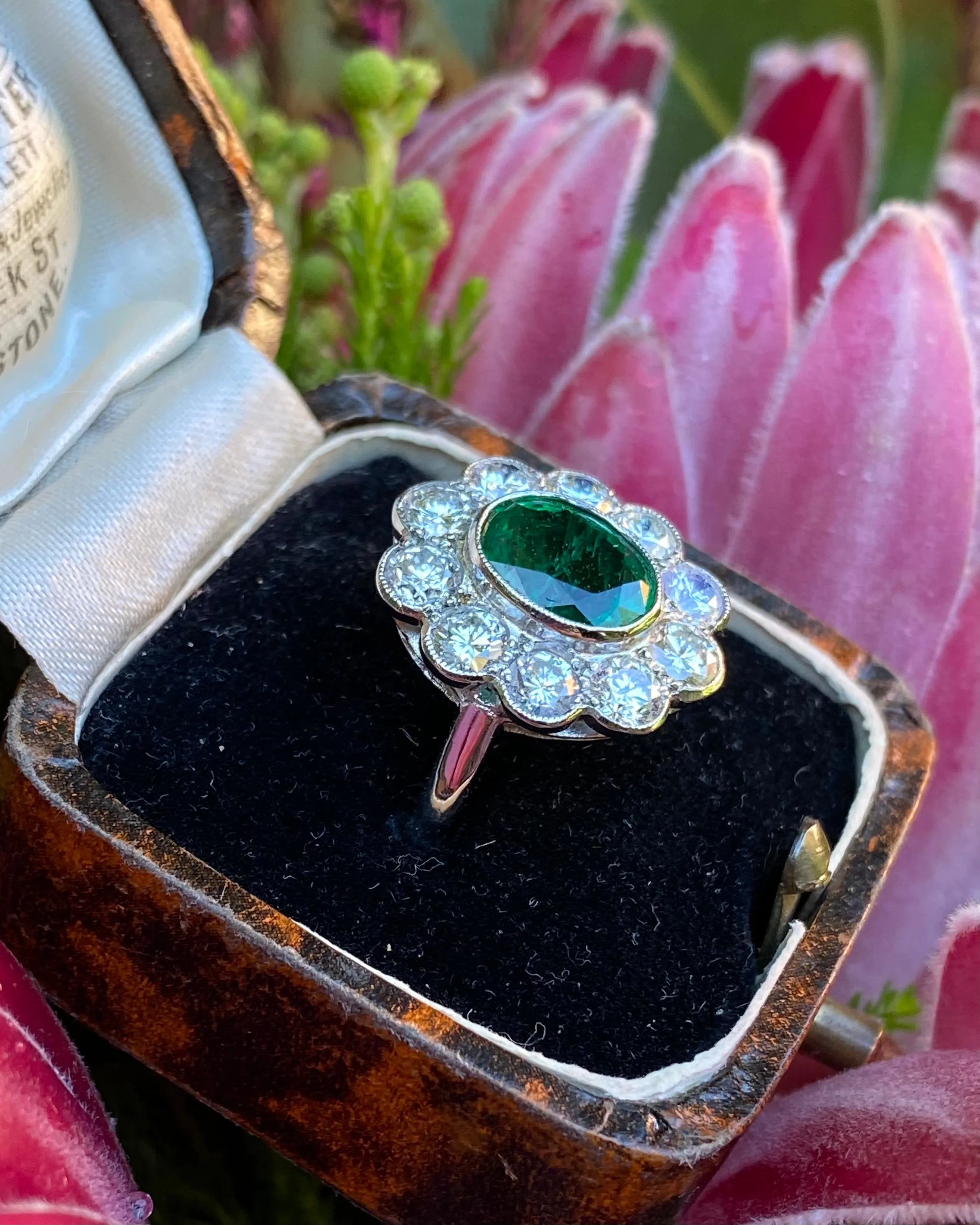 Victorian Emerald and Diamond Platinum Cluster Ring 1.60ct   1.95ct