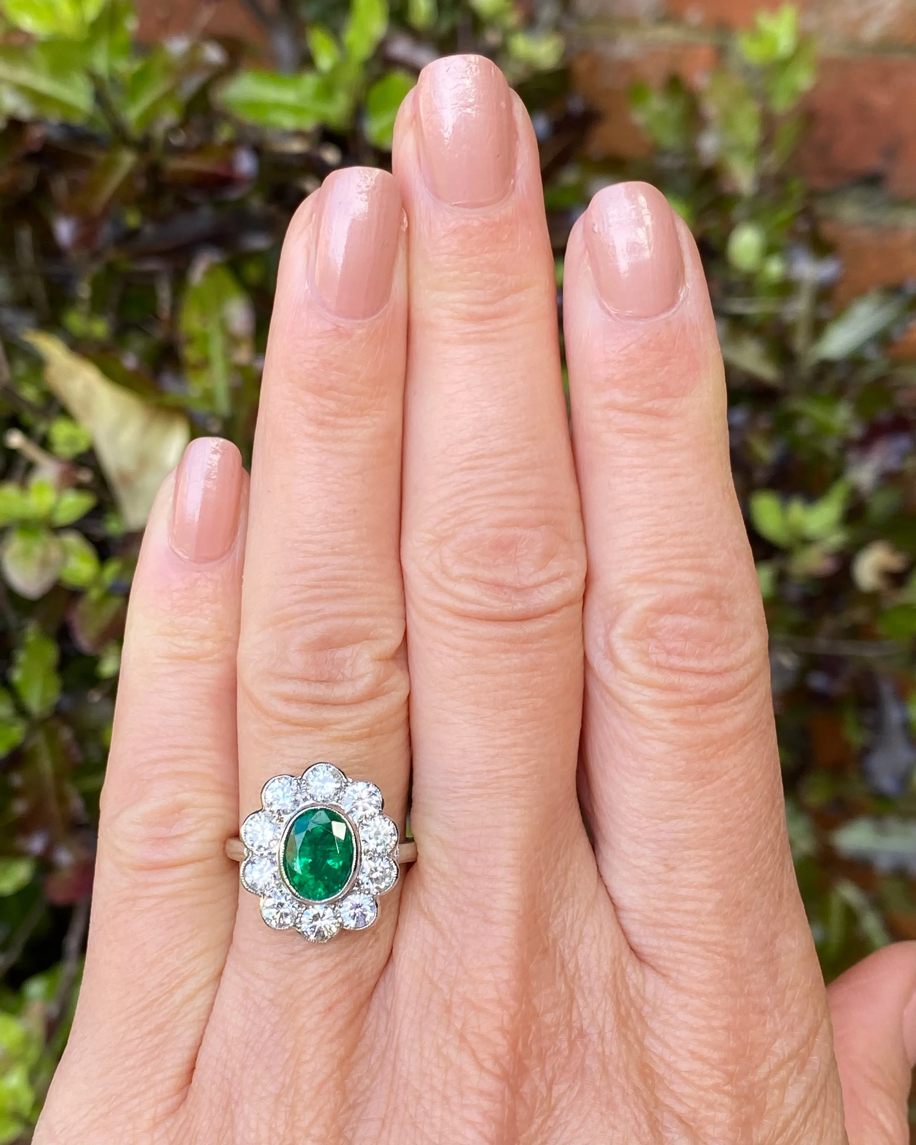 Victorian Emerald and Diamond Platinum Cluster Ring 1.60ct   1.95ct