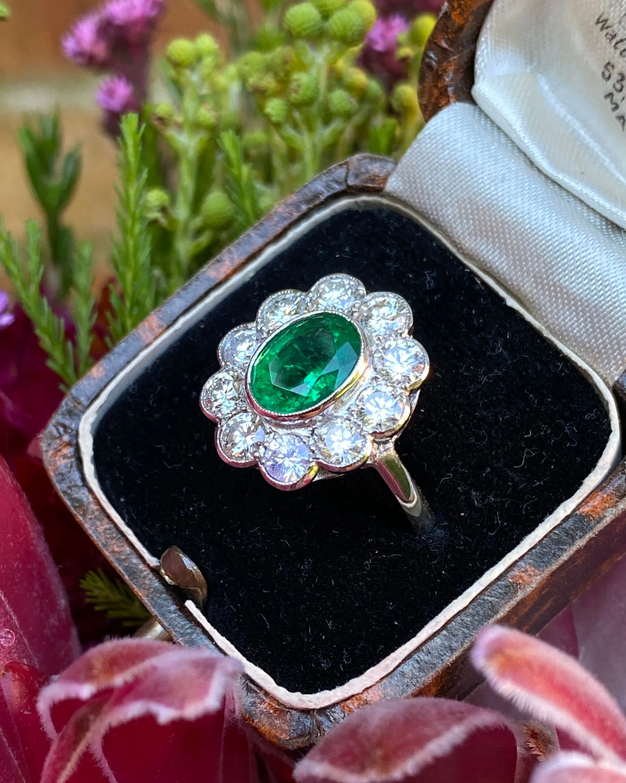 Victorian Emerald and Diamond Platinum Cluster Ring 1.60ct   1.95ct