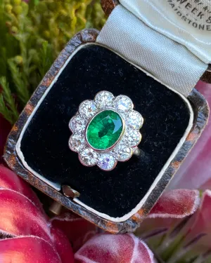 Victorian Emerald and Diamond Platinum Cluster Ring 1.60ct   1.95ct