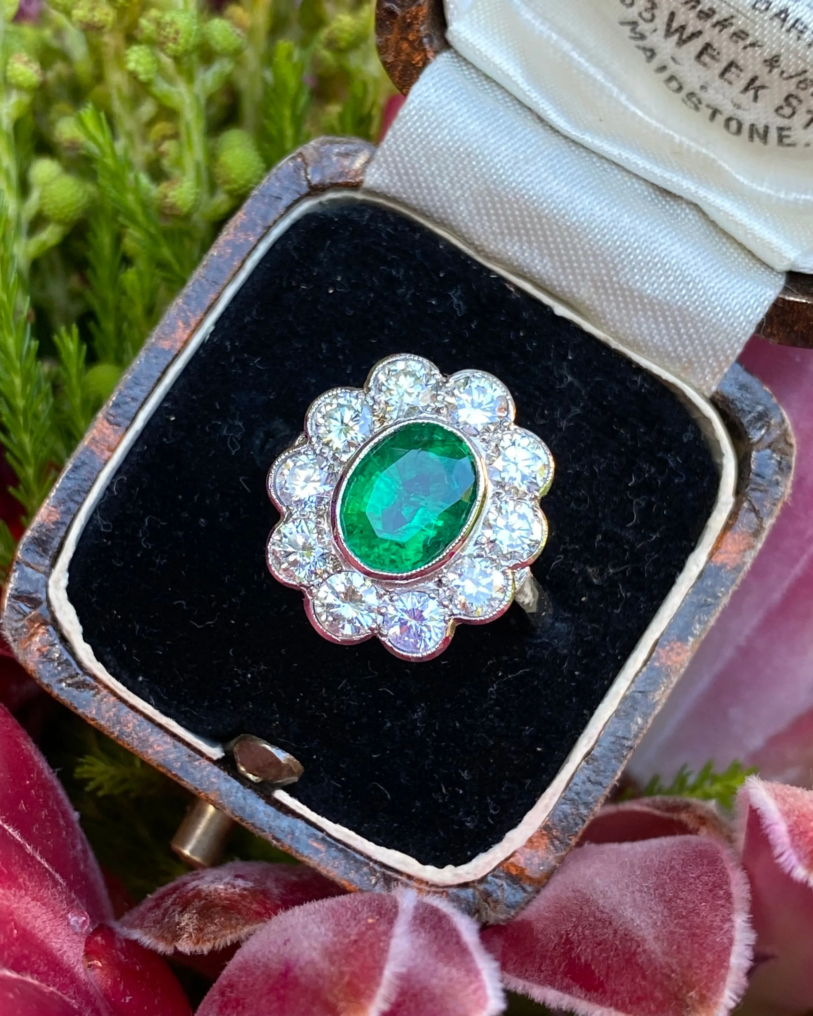 Victorian Emerald and Diamond Platinum Cluster Ring 1.60ct   1.95ct