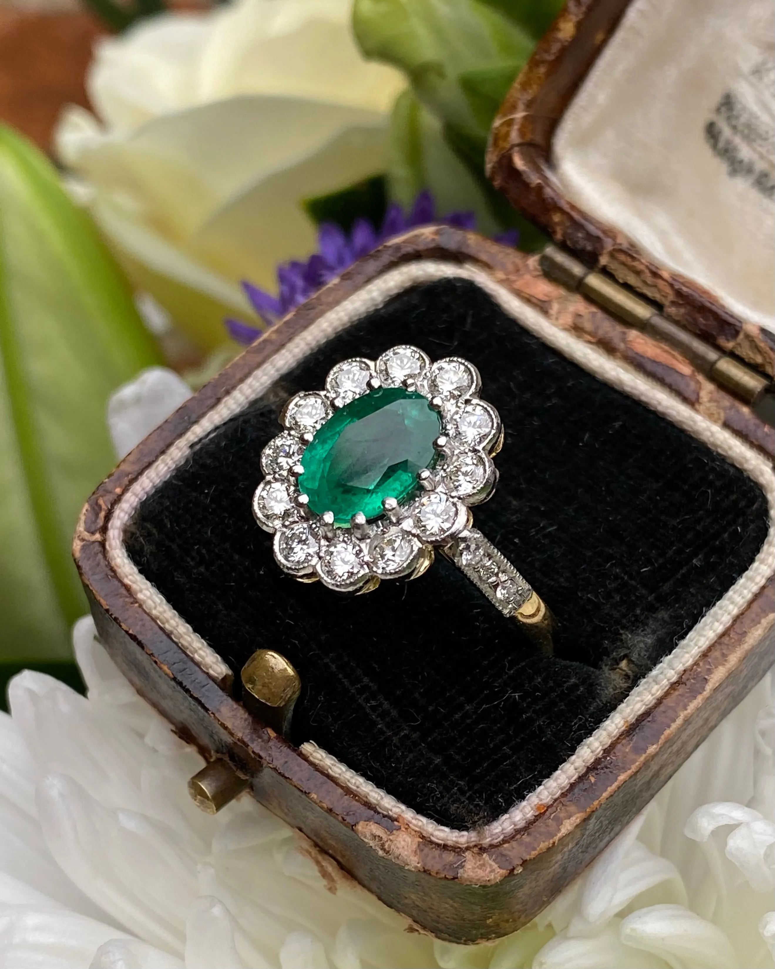 Victorian Style Emerald and Diamond Cluster Ring 18ct Yellow Gold 0.90ct   2.02ct
