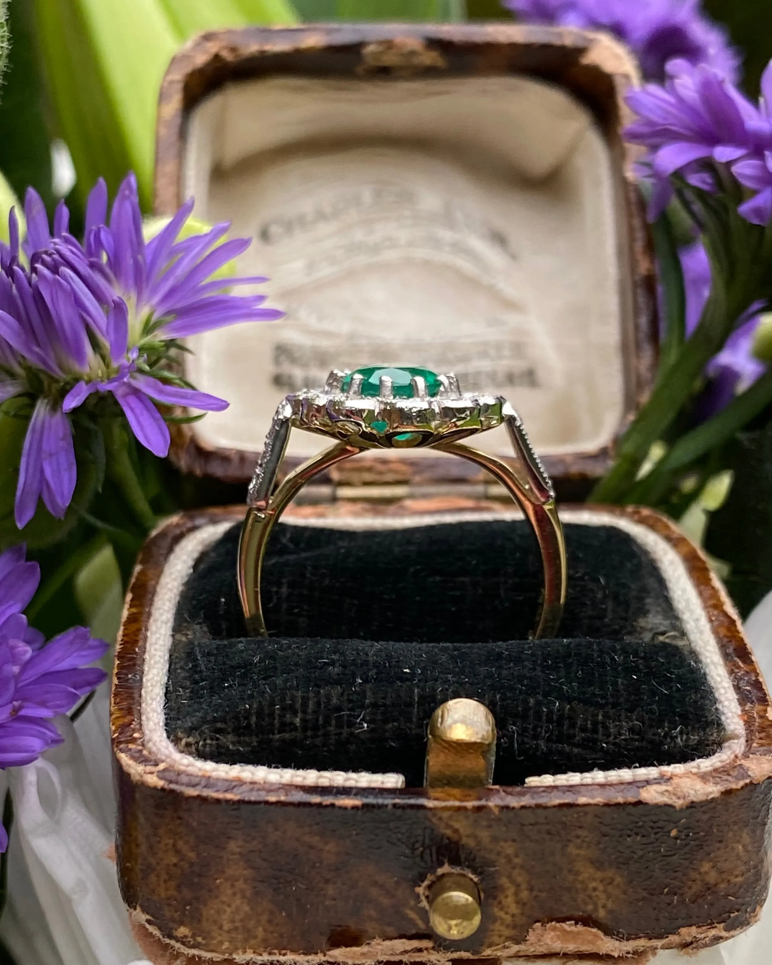 Victorian Style Emerald and Diamond Cluster Ring 18ct Yellow Gold 0.90ct   2.02ct
