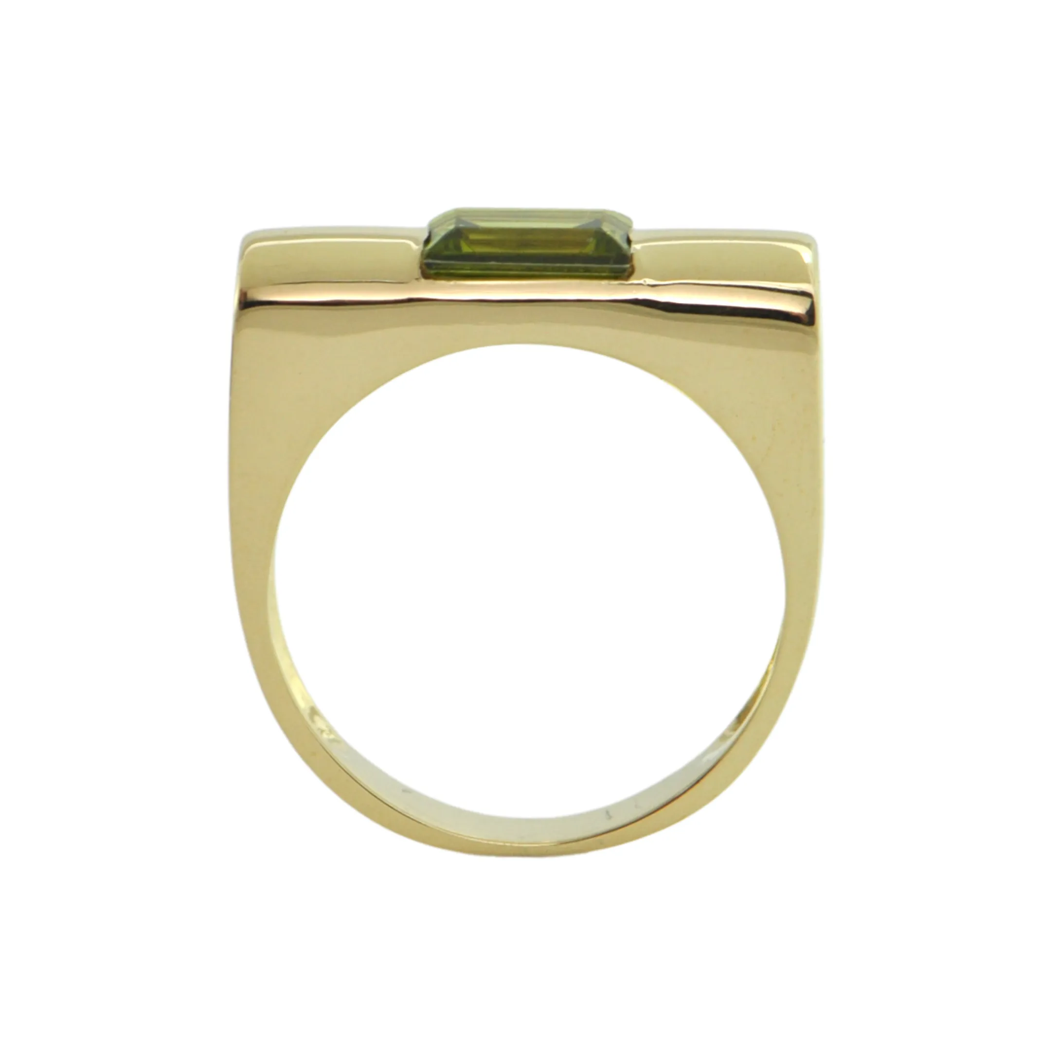 Vintage 18K Yellow Gold Peridot Bar Ring