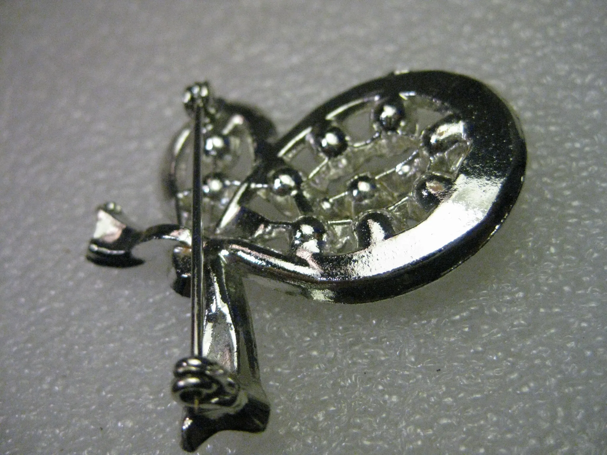 Vintage 1950's Silvertone Bow Brooch with Aurora Borealis Blue Rhinestones -