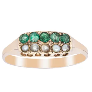 Vintage 9ct Yellow Gold Emerald & Seed Pearl Ring