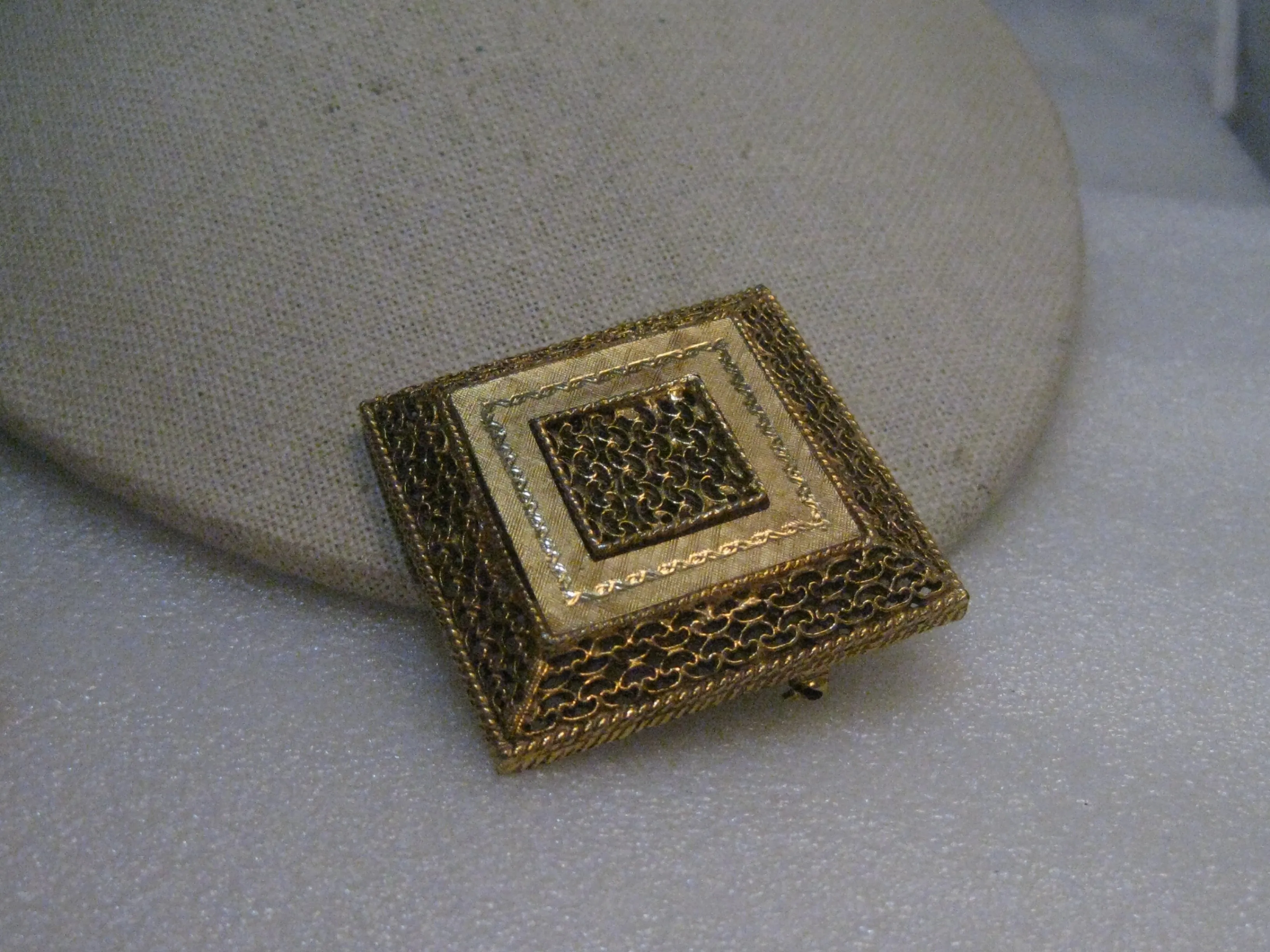 Vintage Filigree Raised Square Brooch, 1960's, Gold Tone, 2"