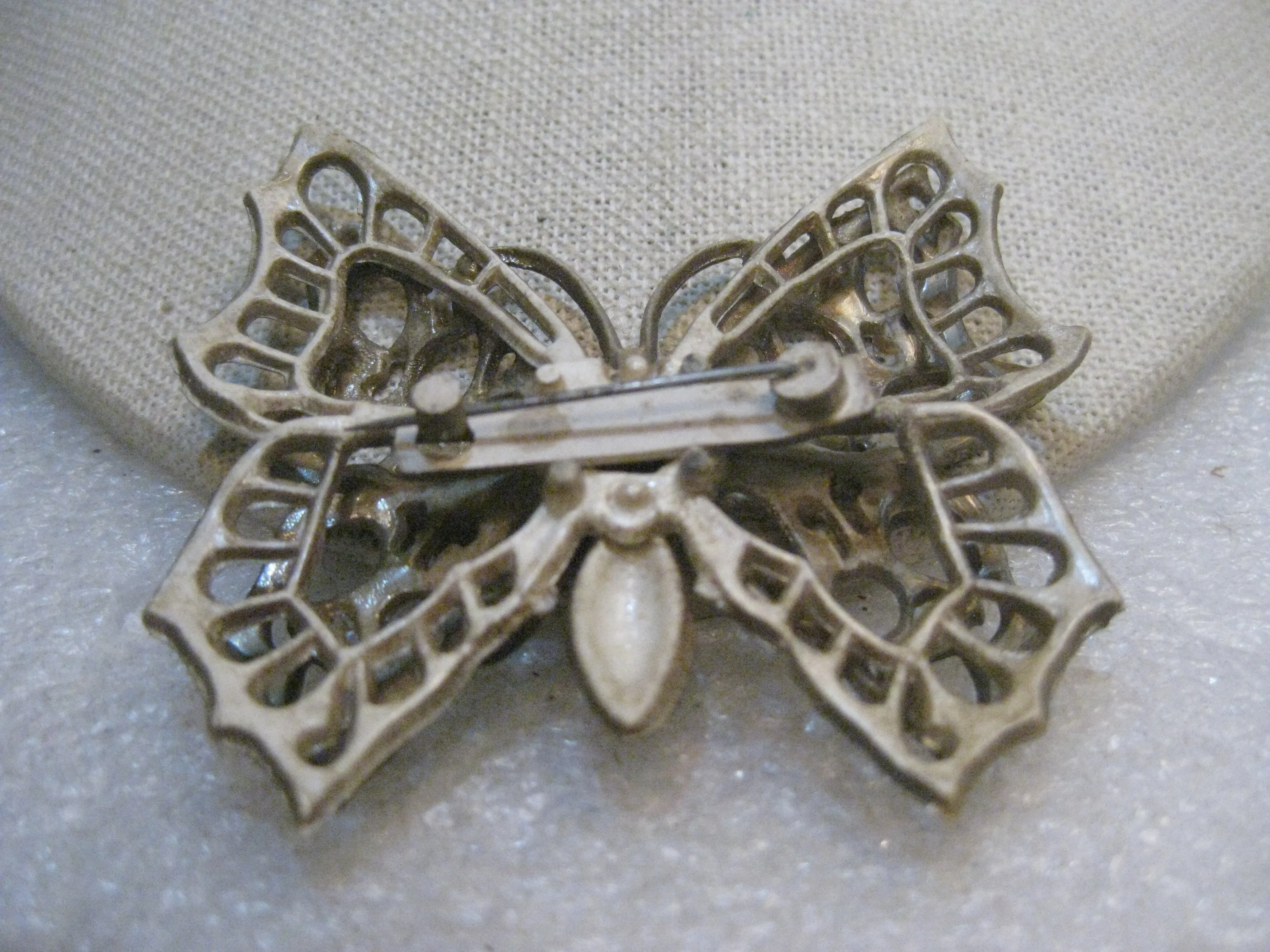 Vintage Gold Over Plastic Butterfly Brooch, Tiered Wings, 3-D, Plastic, 1960's, 2.5"