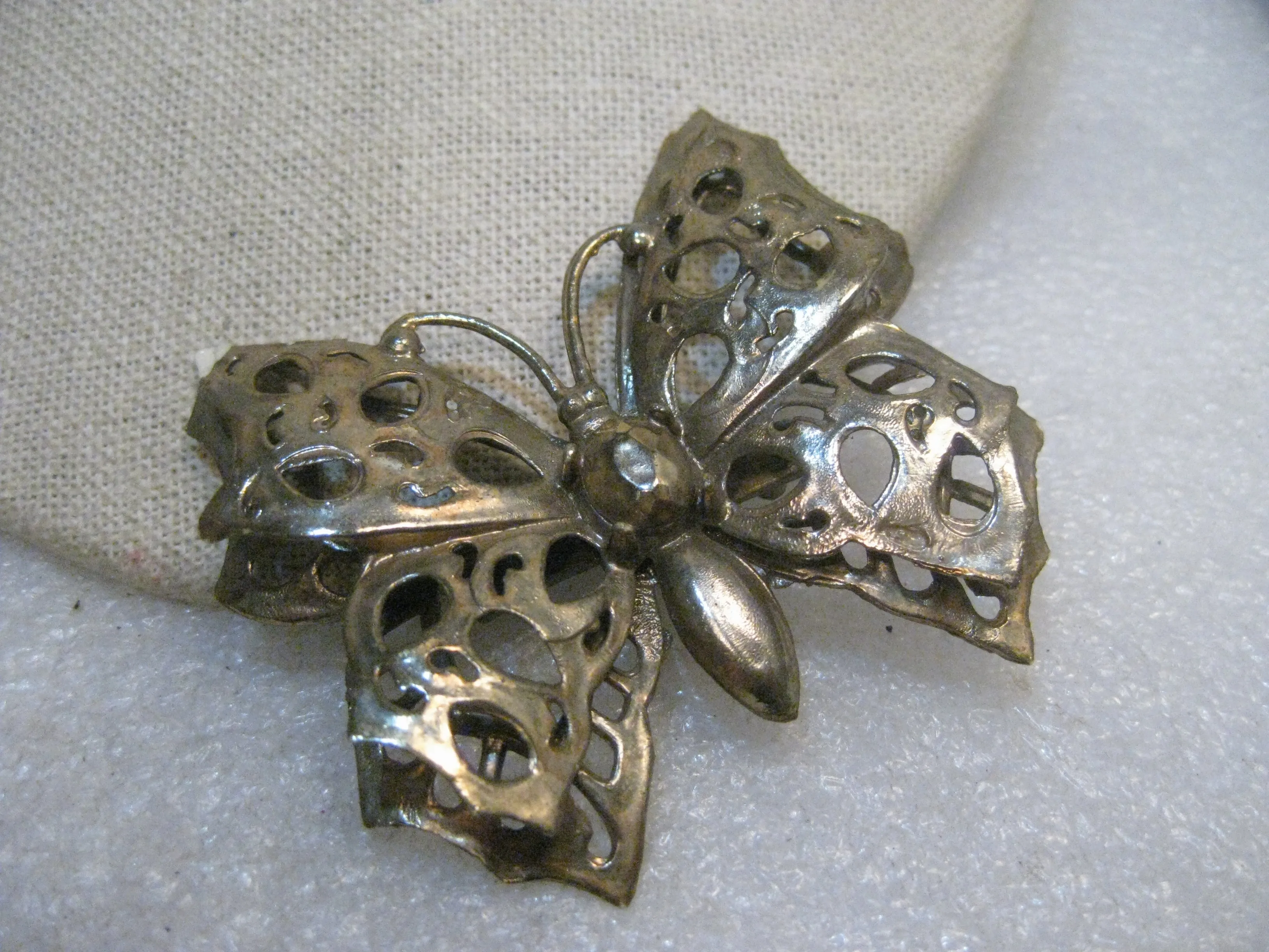 Vintage Gold Over Plastic Butterfly Brooch, Tiered Wings, 3-D, Plastic, 1960's, 2.5"