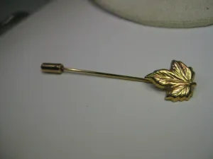 Vintage Gold Tone Maple Leaf Stick Pin with Cap, 2.5"