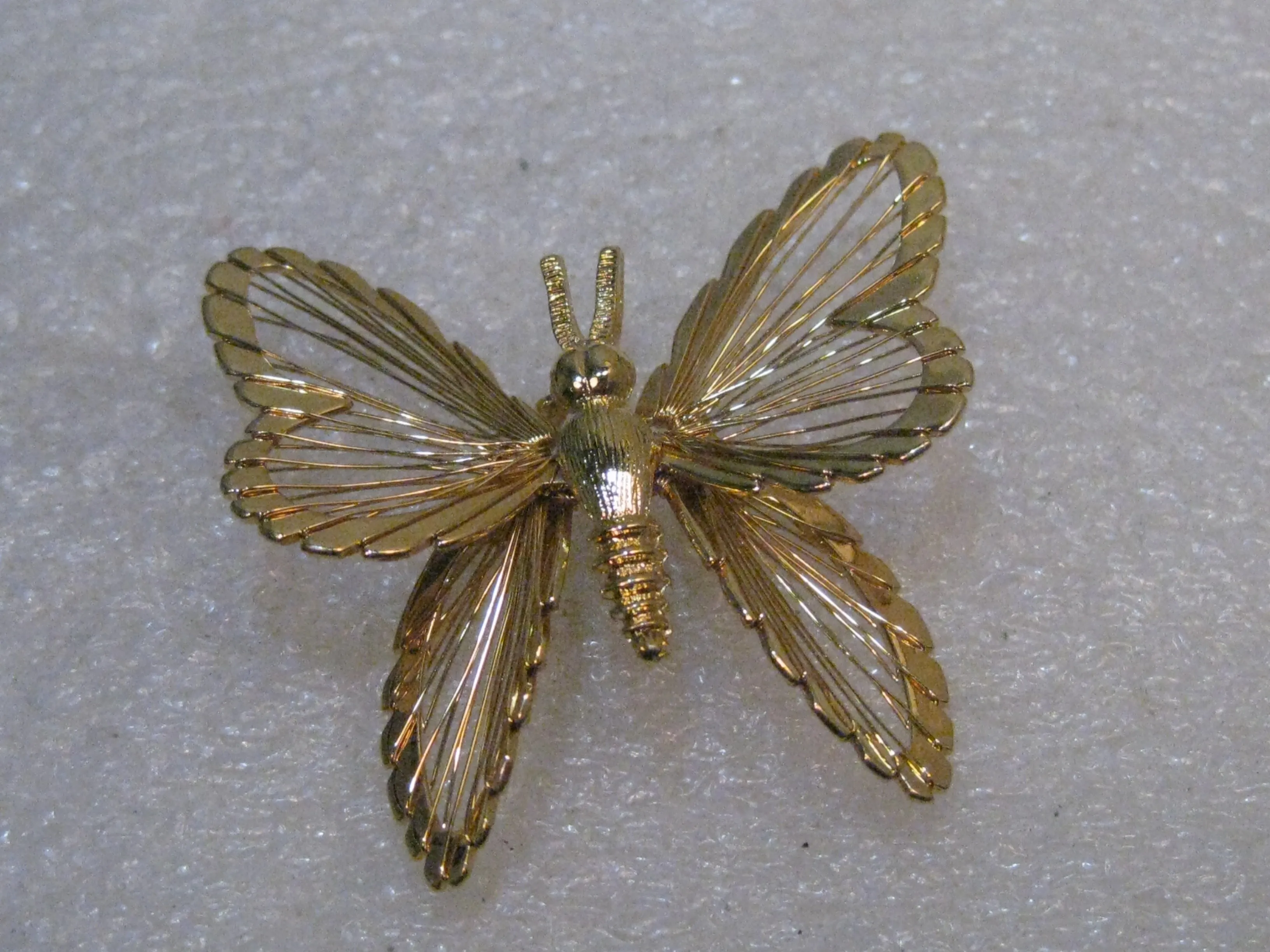 Vintage Monet Butterfly Brooch, Wired Gold Tone, 1960's, 1.5" Long