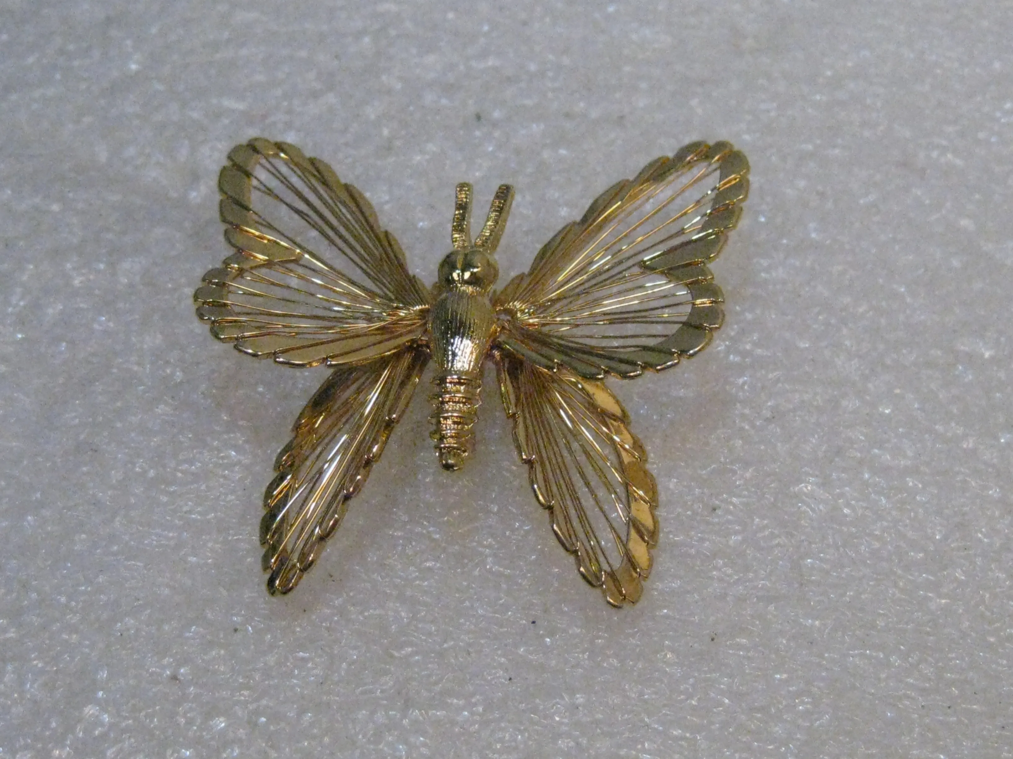 Vintage Monet Butterfly Brooch, Wired Gold Tone, 1960's, 1.5" Long