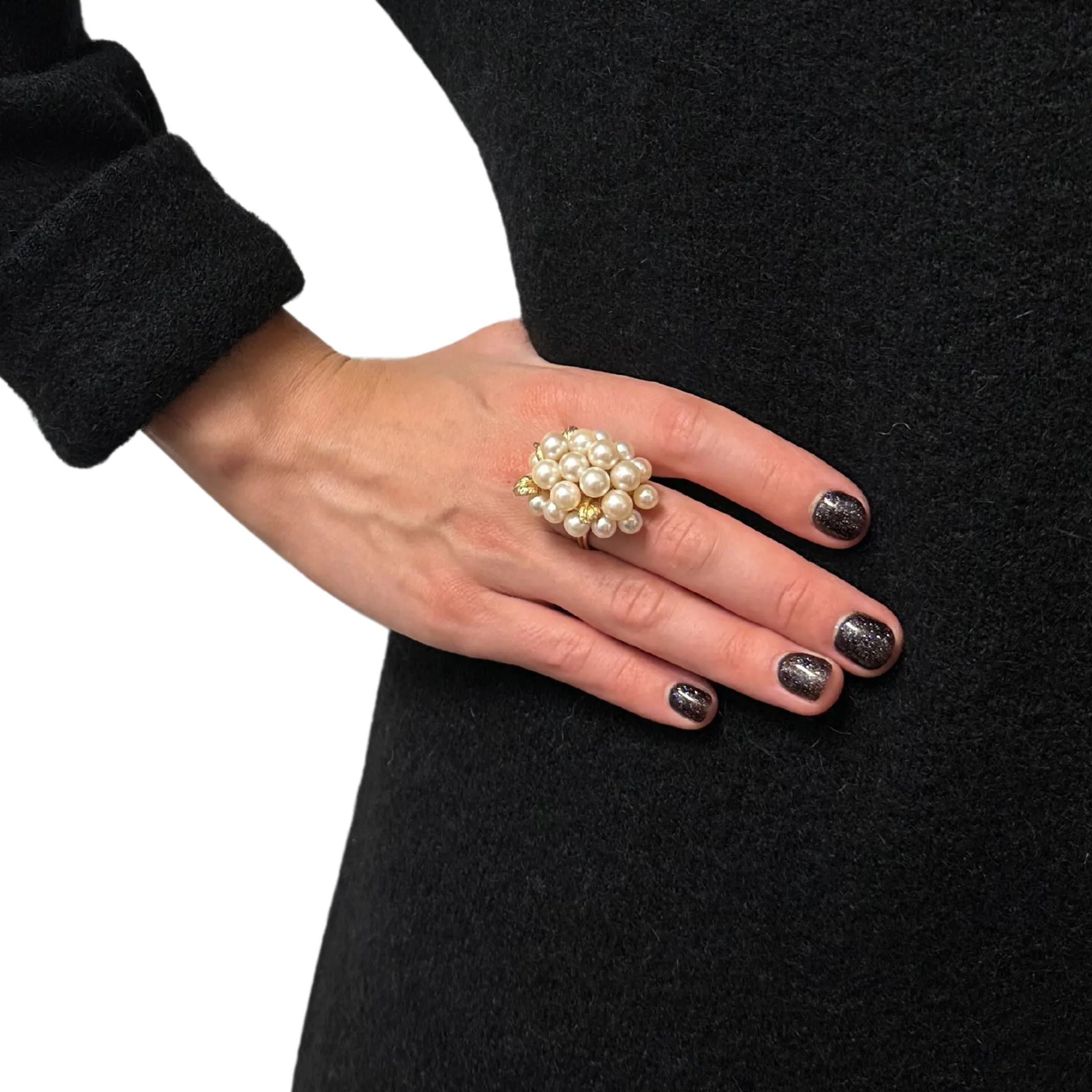 Vintage Pearl and Gold Leaf Cluster Ring