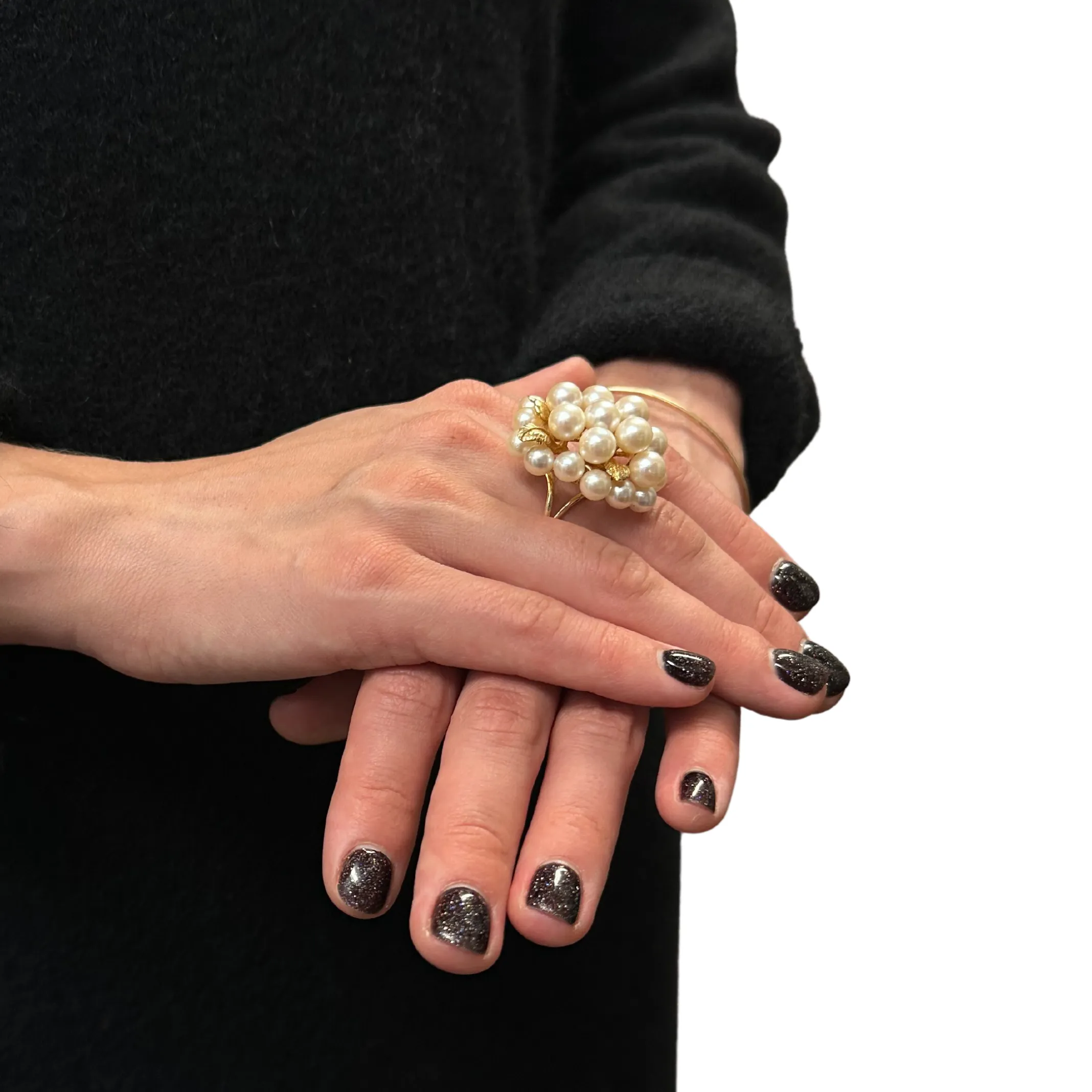 Vintage Pearl and Gold Leaf Cluster Ring
