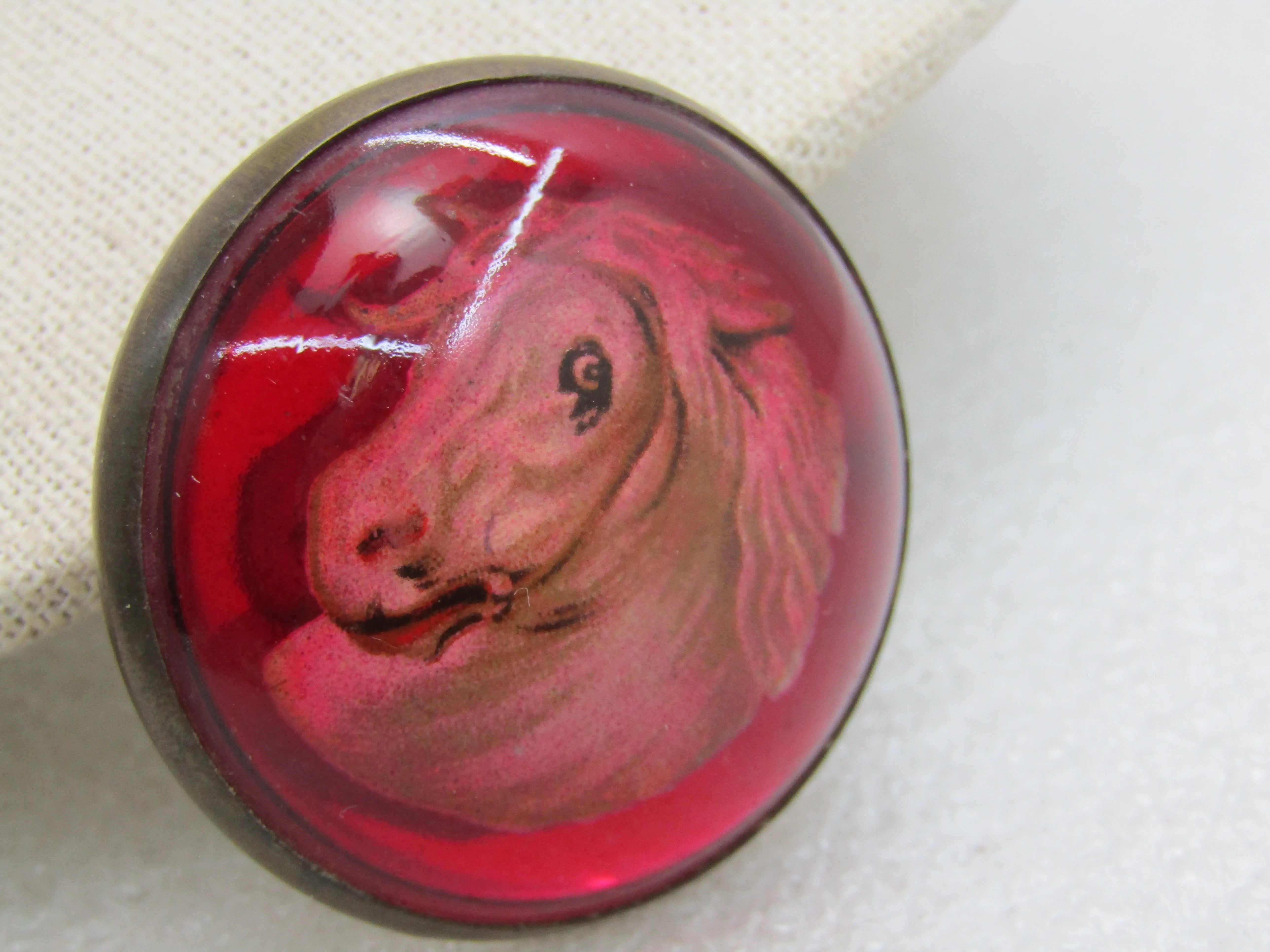 Vintage  Red Glass Horse Bridal Rosette Button Brooch, 1920's-1930's