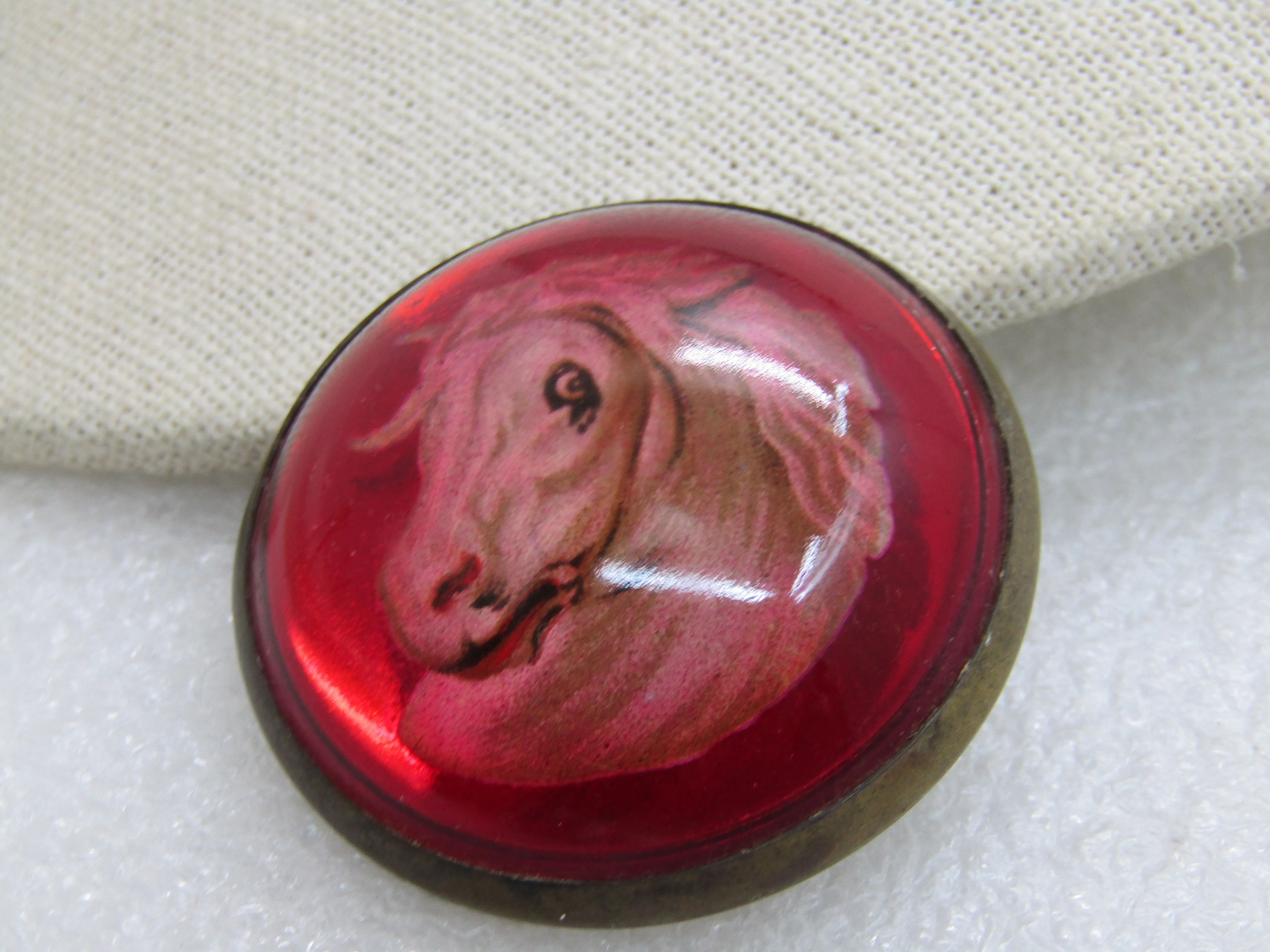 Vintage  Red Glass Horse Bridal Rosette Button Brooch, 1920's-1930's